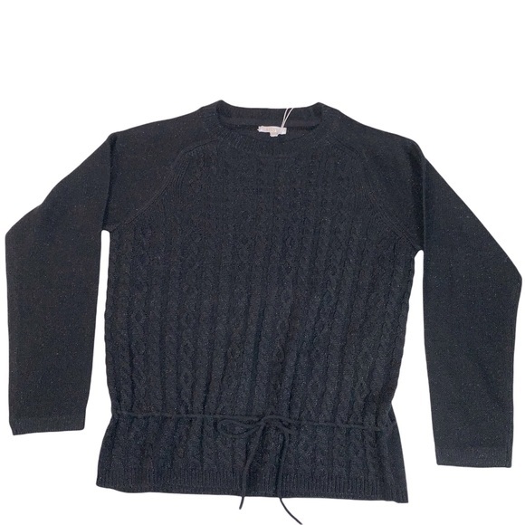 Lissy size XL black shimmer crew neck long sleeve sweater with tie waist accent - Picture 1 of 14